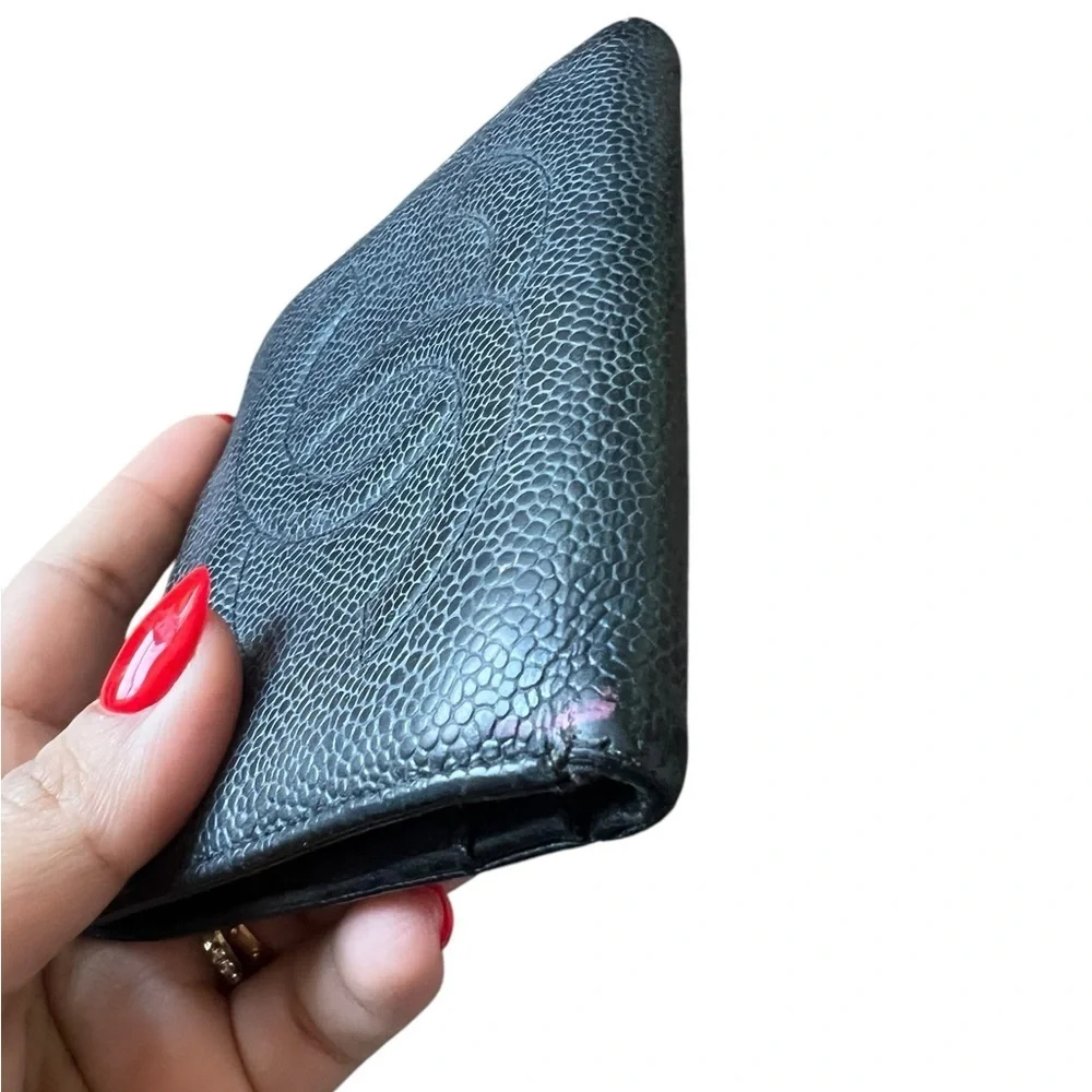 CHANEL Bifold Wallet Purse Black Calfskin
